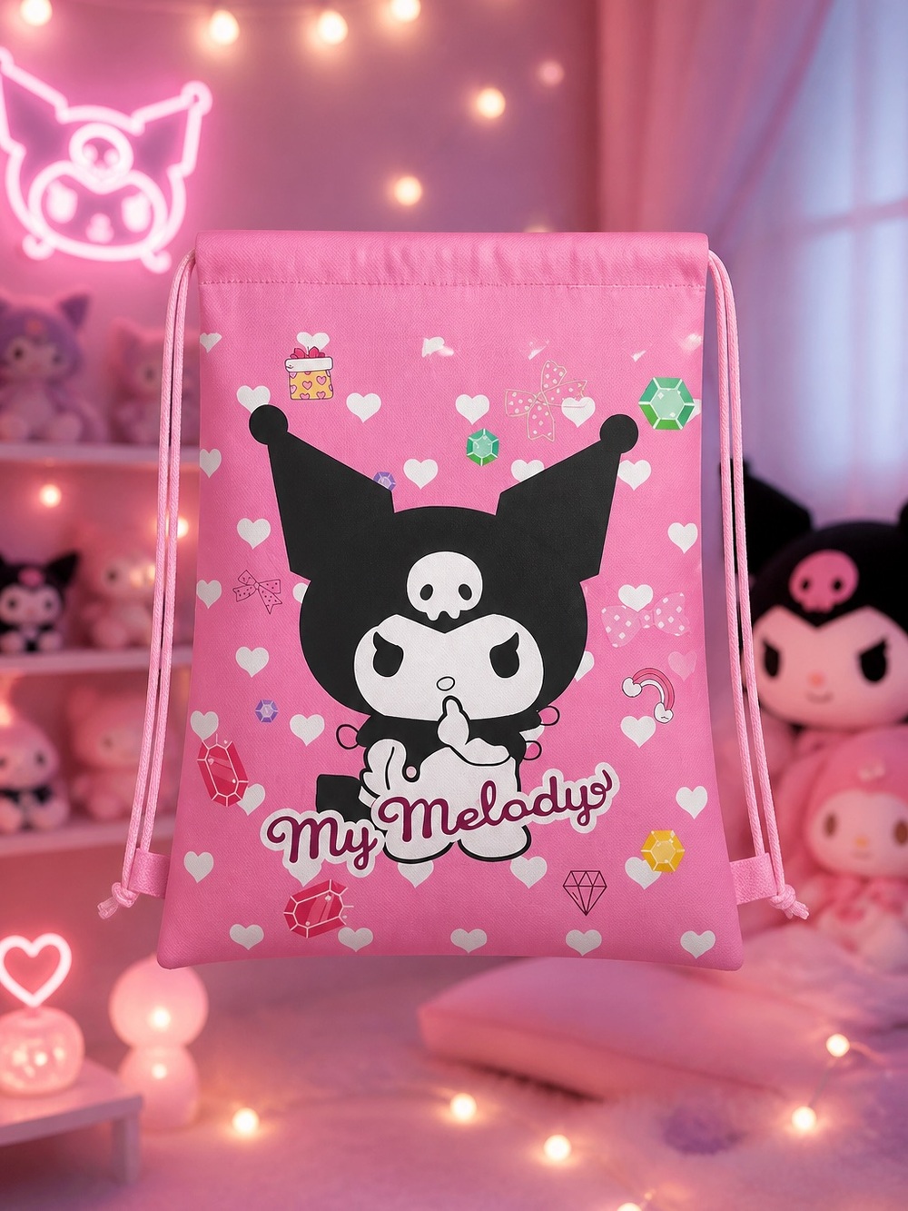 Sanrio My Melody Medium Size Nylon  Drawstring Bag